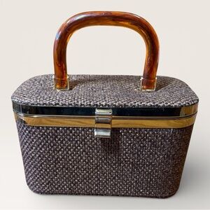 Julius Resnick Vintage Tweed Box Handbag w/Amber Lucite Handle